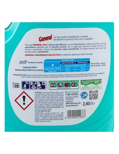 general detersivo lavatrice liquido 60 lavaggi 2400ml - universale: tuttocasashop.live: prodotti per bucato e tessuti