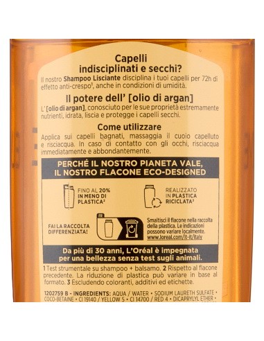 elvive l'oreal shampoo 300ml - liss intense - lisciante per capelli secchi: tuttocasashop.live: igiene e cura della persona