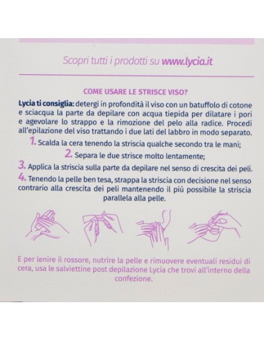 lycia 20 strisce depilatorie viso + 4 salviettine per pelli sensibili: tuttocasashop.live: igiene e cura della persona