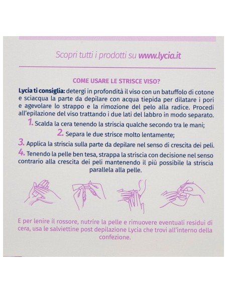 lycia 20 strisce depilatorie viso + 4 salviettine per pelli sensibili: tuttocasashop.live: igiene e cura della persona