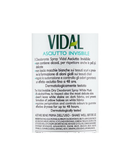 vidal deodorante spray - 150ml - asciutto invisibile - muschio bianco: tuttocasashop.live: igiene e cura della persona