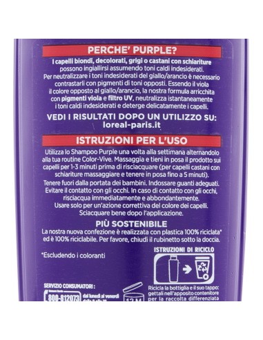 elvive purple shampoo - 200ml - antigiallo - anti-giallo: tuttocasashop.live: igiene e cura della persona