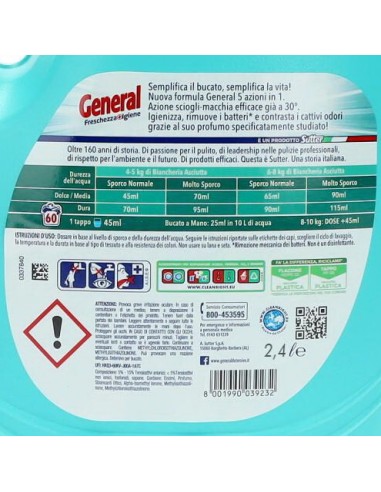general detersivo lavatrice liquido 60 lavaggi 2400ml - igienizzante: tuttocasashop.live: prodotti per bucato e tessuti