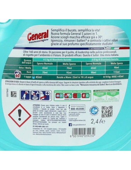 general detersivo lavatrice liquido 60 lavaggi 2400ml - igienizzante: tuttocasashop.live: prodotti per bucato e tessuti