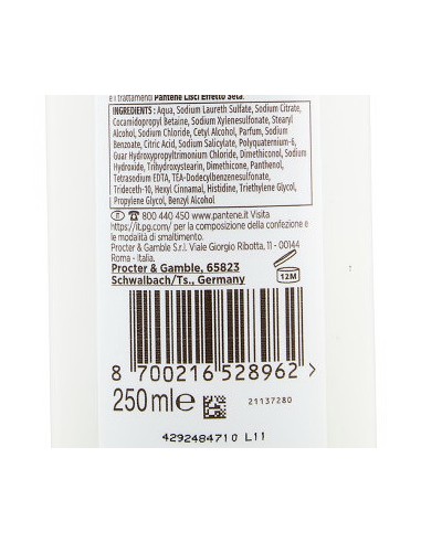 pantene pro-v shampoo balsamo e trattamento - 250ml - lisci setosi: tuttocasashop.live: igiene e cura della persona