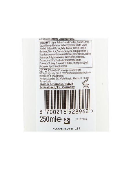 pantene pro-v shampoo balsamo e trattamento - 250ml - lisci setosi: tuttocasashop.live: igiene e cura della persona