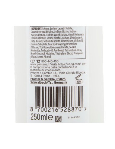 pantene pro-v shampoo balsamo e trattamento - 250ml - ricci: tuttocasashop.live: igiene e cura della persona