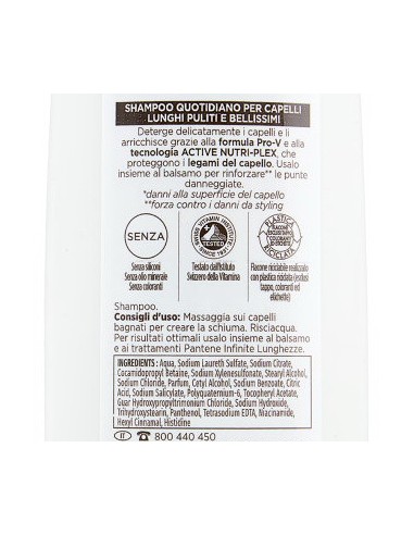 pantene pro-v shampoo - 250ml - lunghezze infinite: tuttocasashop.live: igiene e cura della persona