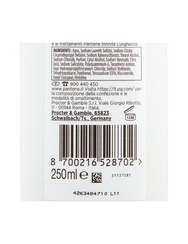 pantene pro-v shampoo - 250ml - lunghezze infinite: tuttocasashop.live: igiene e cura della persona