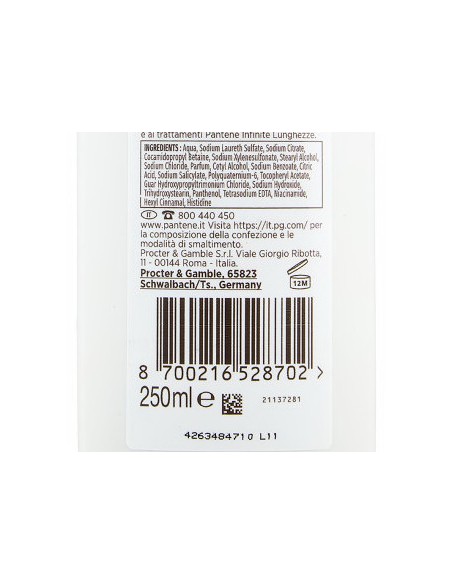 pantene pro-v shampoo - 250ml - lunghezze infinite: tuttocasashop.live: igiene e cura della persona