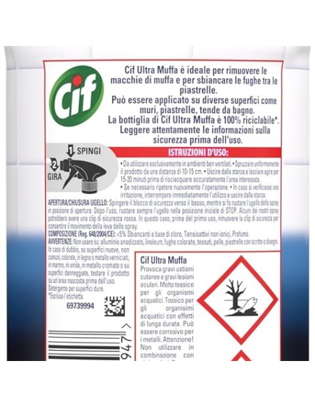 cif ultra muffa - antimuffa spray - 500ml - per muri e fughe: tuttocasashop.live: pulizia e cura della casa