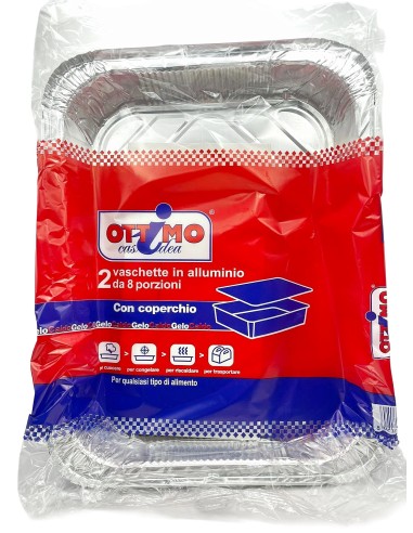 ottimo 2 vaschette in alluminio con coperchio - 8 porzioni 32x26x5cm: tuttocasashop.live: carta & monouso