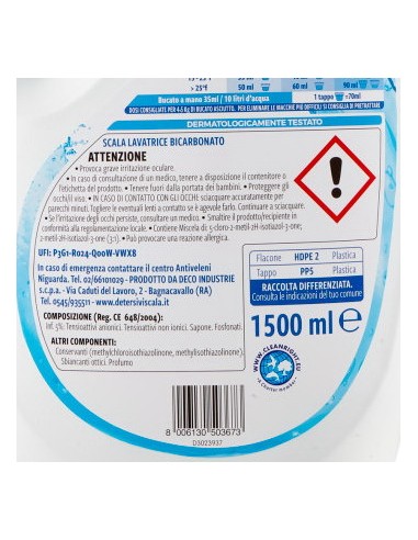 scala detersivo lavatrice liquido 1500ml - 37 lavaggi - bicarbonato: tuttocasashop.live: prodotti per bucato e tessuti