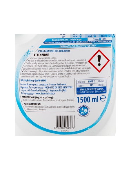 scala detersivo lavatrice liquido 1500ml - 37 lavaggi - bicarbonato: tuttocasashop.live: prodotti per bucato e tessuti