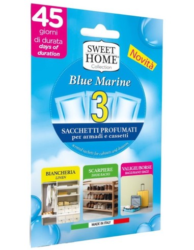 sweet home 3 sacchetti profumati per armadi e cassetti 45gg - blu marine: tuttocasashop.live: prodotti per bucato e tessuti
