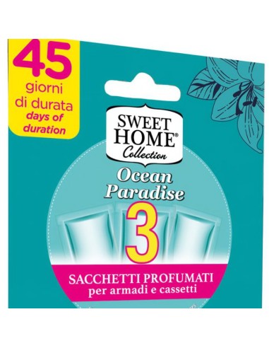 sweet home 3 sacchetti profumati per armadi e cassetti 45gg - ocean paradise: tuttocasashop.live: prodotti per bucato e tessuti