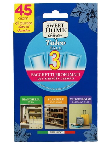 sweet home 3 sacchetti profumati per armadi e cassetti 45gg - talco: tuttocasashop.live: prodotti per bucato e tessuti
