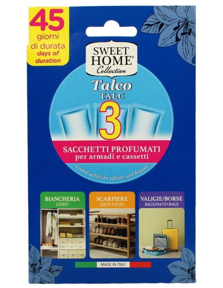 sweet home 3 sacchetti profumati per armadi e cassetti 45gg - talco: tuttocasashop.live: prodotti per bucato e tessuti