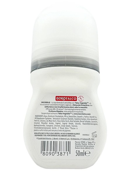 borotalco roberts deodorante roll-on - 50ml - invisibile - talco: tuttocasashop.live: igiene e cura della persona