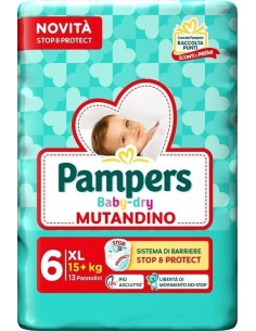 pampers baby dry mutandino - taglia 6 extra large xl 15+kg - 14 pezzi: tuttocasashop.live: igiene e cura della persona