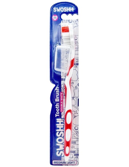 swoshh! spazzolino per igiene dentale - medio morbido - double white: tuttocasashop.live: igiene e cura della persona