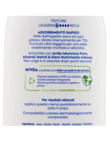 nivea body crema fluida corpo - 500ml - 72h idratante express: tuttocasashop.live: igiene e cura della persona