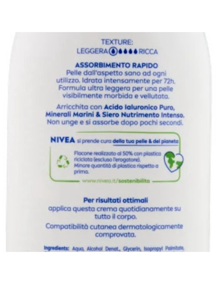 nivea body crema fluida corpo - 500ml - 72h idratante express: tuttocasashop.live: igiene e cura della persona