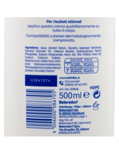 nivea body crema fluida corpo - 500ml - 72h idratante express: tuttocasashop.live: igiene e cura della persona