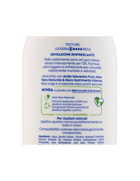 nivea body crema fluida corpo - 500ml - 72h idratante - aloe: tuttocasashop.live: igiene e cura della persona