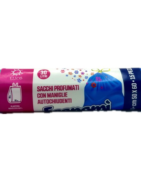 ecomi' 15 sacchi pattumiera 50x60cm azzurri profumati - maniglie legaveloce: tuttocasashop.live: pulizia e cura della casa