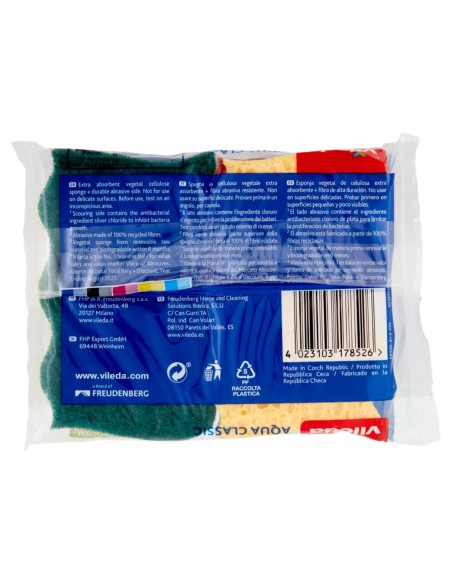vileda aqua classic spugne con abrasivo - 2 pezzi: tuttocasashop.live: pulizia e cura della casa