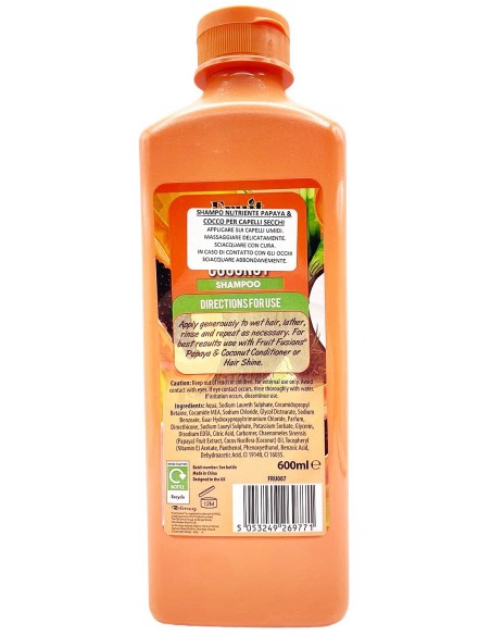 fruit fusions shampoo 600ml - nutriente - papaya e coconut - capelli secchi: tuttocasashop.live: igiene e cura della persona