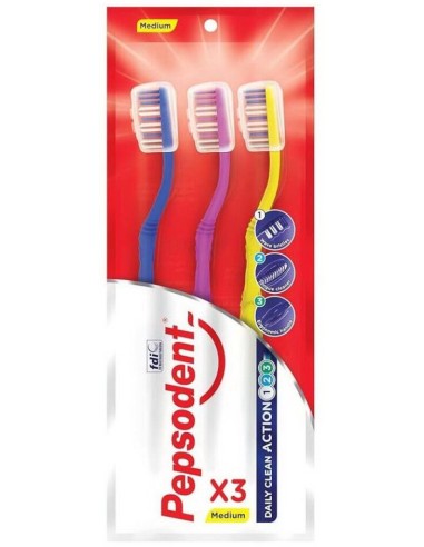 pepsodent spazzolino daily triple clean - 3 pezzi - setole medie: tuttocasashop.live: igiene e cura della persona