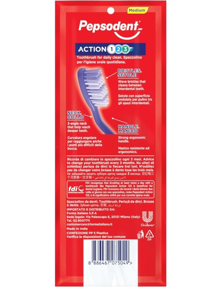 pepsodent spazzolino daily triple clean - 3 pezzi - setole medie: tuttocasashop.live: igiene e cura della persona
