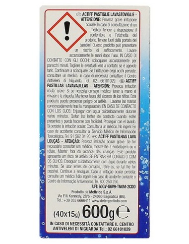actiff detersivo per lavastoviglie - 40 tabs - 600g - limone: tuttocasashop.live: pulizia e cura della casa
