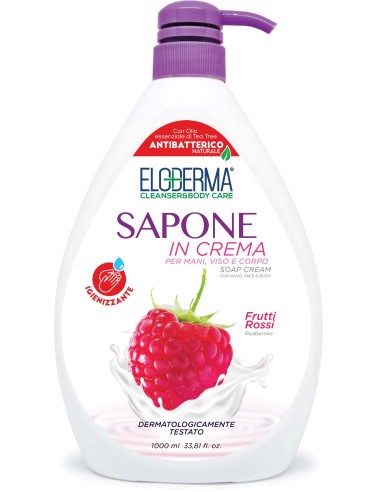 eloderma sapone in crema mani viso e corpo - 1 litro - frutti rossi: tuttocasashop.live: igiene e cura della persona
