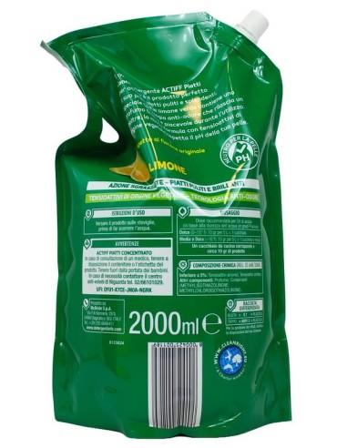 actiff detergente piatti concentrato - 2 litri - ecoricarica - limone: tuttocasashop.live: pulizia e cura della casa