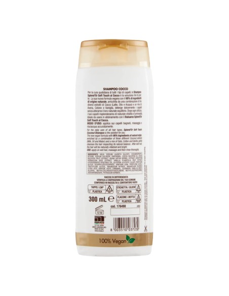 splend'or shampoo 300ml - vitalita' naturale - cocco - soft touch: tuttocasashop.live: igiene e cura della persona
