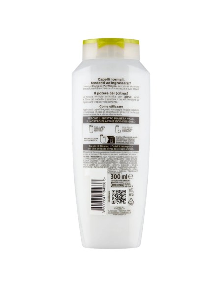 elvive l'oreal shampoo 300ml - energizzante purificante citrus - grassi: tuttocasashop.live: igiene e cura della persona