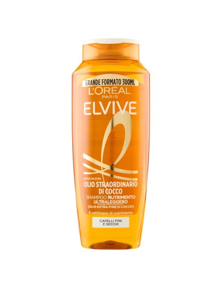 elvive l'oreal shampoo 300ml - olio straordinario di cocco - fini secchi: tuttocasashop.live: igiene e cura della persona