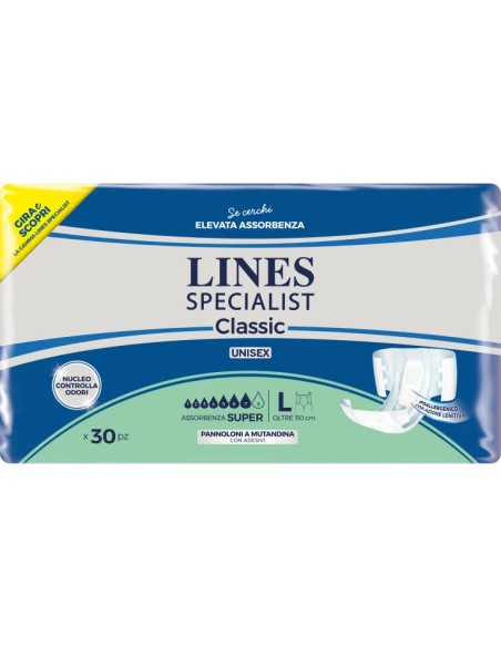lines specialist classic unisex 30pz super taglia l - pannoloni mutandina: tuttocasashop.live: igiene e cura della persona