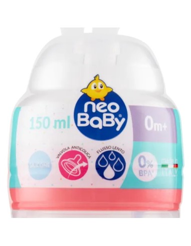 neobaby biberon in plastica collo largo - 150ml - 0m+ - dino rosa: tuttocasashop.live: igiene e cura della persona