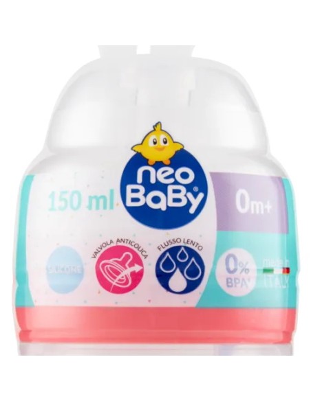 neobaby biberon in plastica collo largo - 150ml - 0m+ - dino rosa: tuttocasashop.live: igiene e cura della persona