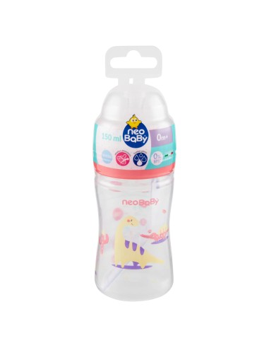 neobaby biberon in plastica collo largo - 150ml - 0m+ - dino rosa: tuttocasashop.live: igiene e cura della persona